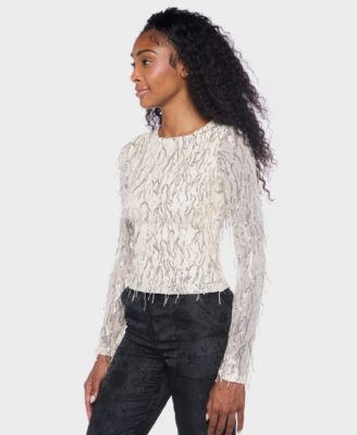 Juniors' Fringe Detail Long Sleeve Top