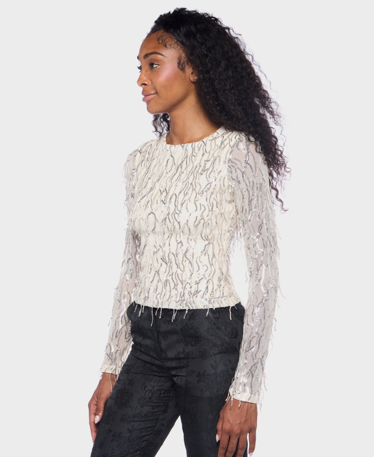Alex & Sophia Women's Fringe Detail Long Sleeve Top In Multi