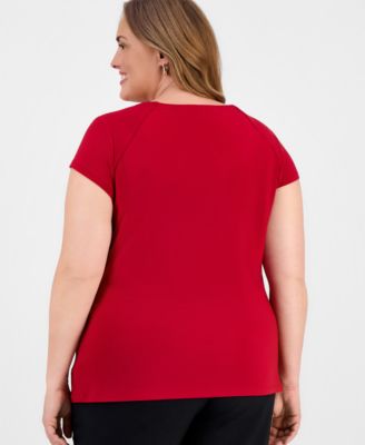 Plus Size Cowlneck Cap-Sleeve Top