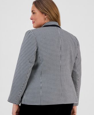 Plus Size Open Front Houndstooth Blazer