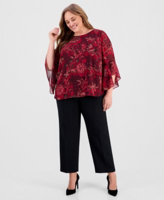 Women's Plus Size Floral Ruffle Sleeve Top