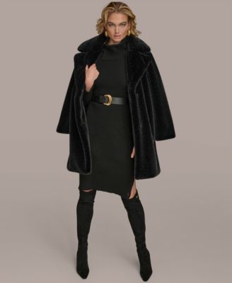 Women's Notched-Collar Faux-Fur Coat