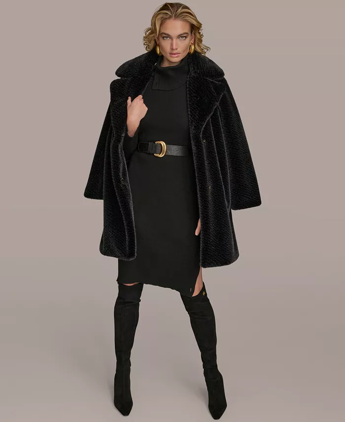 Women's Notched-Collar Faux-Fur Coat - thumbnail 7