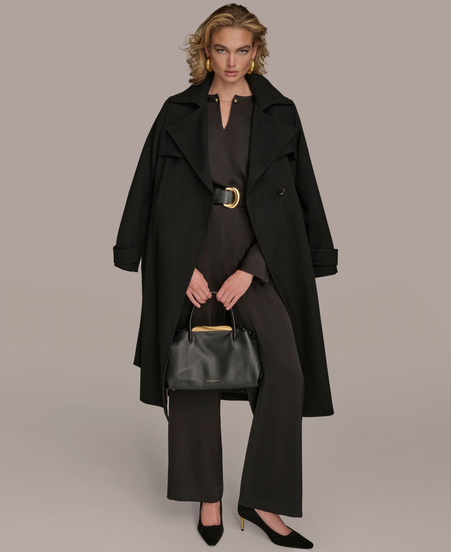 Женское пальто Donna Karan New York Belted Notched-Collar Trench, цвет: Чёрный — фото 7