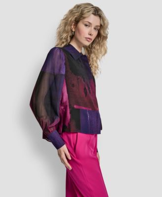 Women's Balloon Sleeve Collared Neck Top