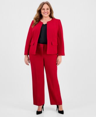 Plus Size Collarless Open-Front Jacket