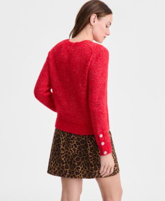 Women's V-Neck Jewel-Button-Cuff Sweater, Macy's Exclusive