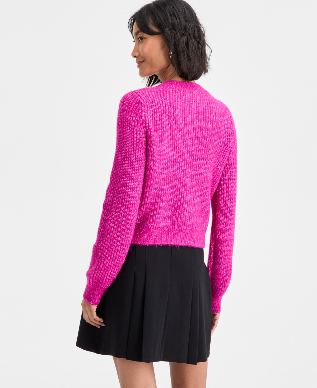 On 34th Women's Metallic-flecked Rhinestone-button Cardigan, Macy's Exclusive In Pink