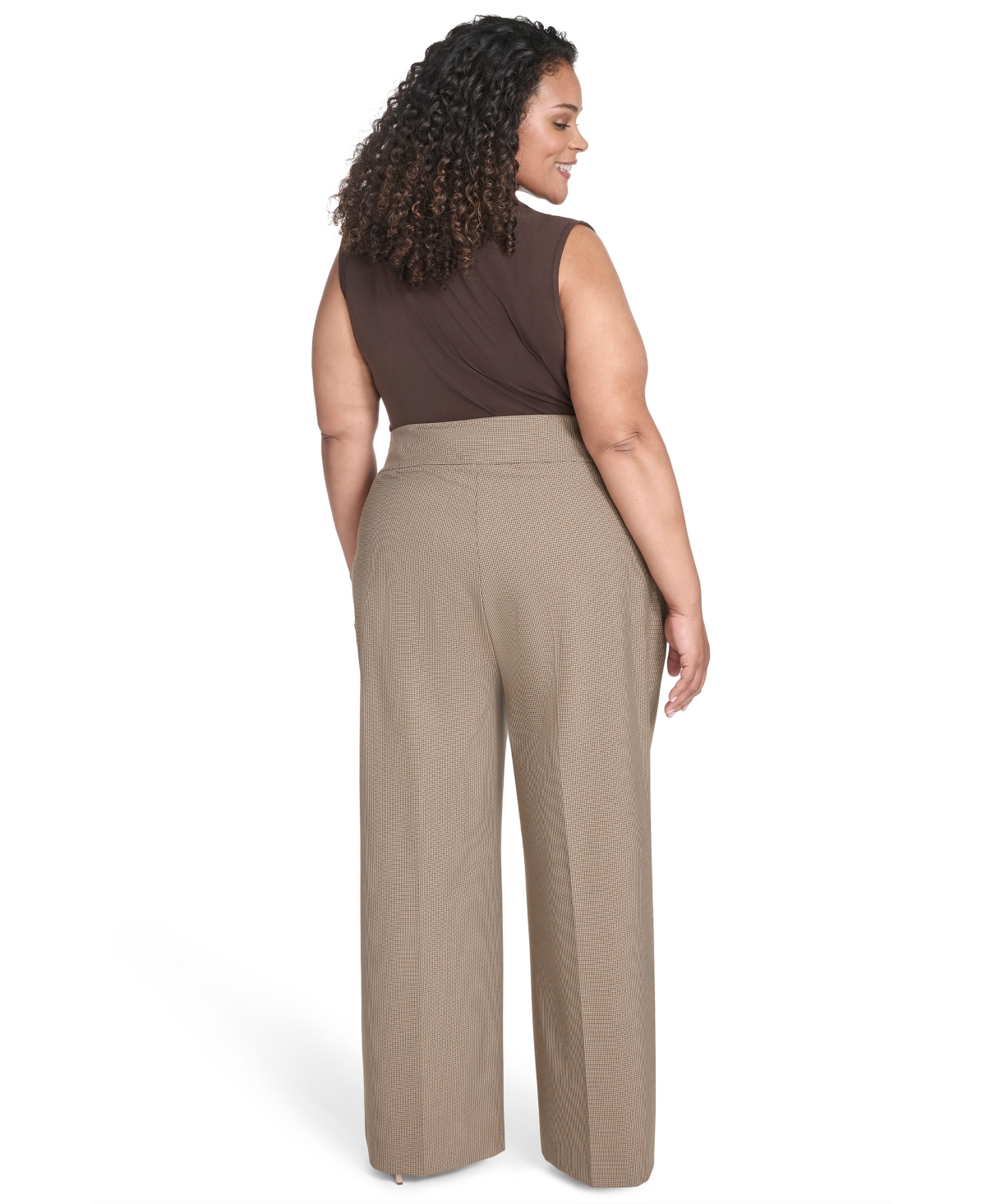 Calvin Klein Plus Size Check-print Wide-leg Pants In Brown