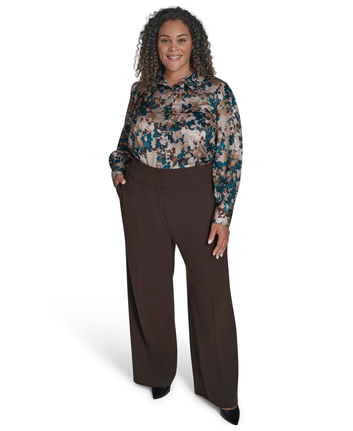 Calvin Klein Plus Size Mid-rise Wide-leg Pants In Brown