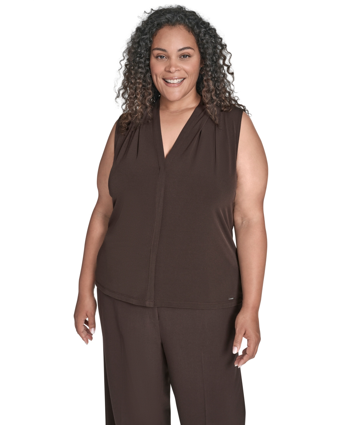 Calvin Klein Plus Size V-neck Camisole Top In Brown
