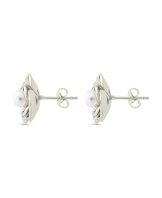 Rosa Cultivated Pearl Flower Stud Earrings