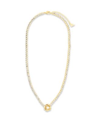 Rosa Cultivated Pearl Flower Cubic Zirconia Tennis Necklace