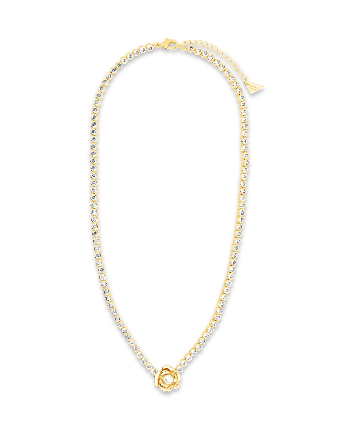 Sterling Forever Rosa Cultivated Pearl Flower Cubic Zirconia Tennis Necklace In Gold