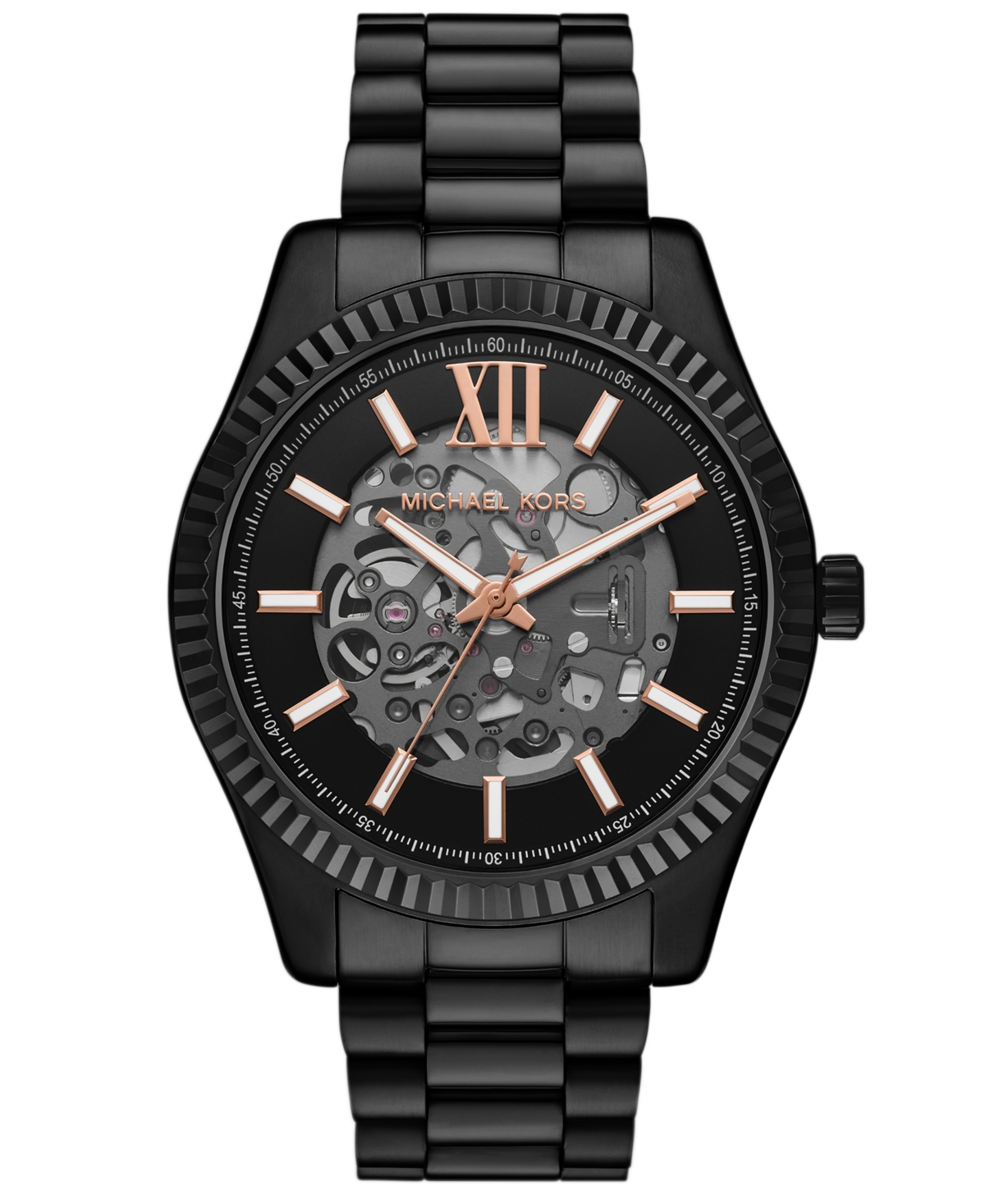 Michael Kors Men's Lexington Automatic Black Ip Stainless Steel Watch, 45mm