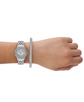 Women's Harlowe Three-Hand Silver-Tone Stainless Steel Watch Set, 33mm