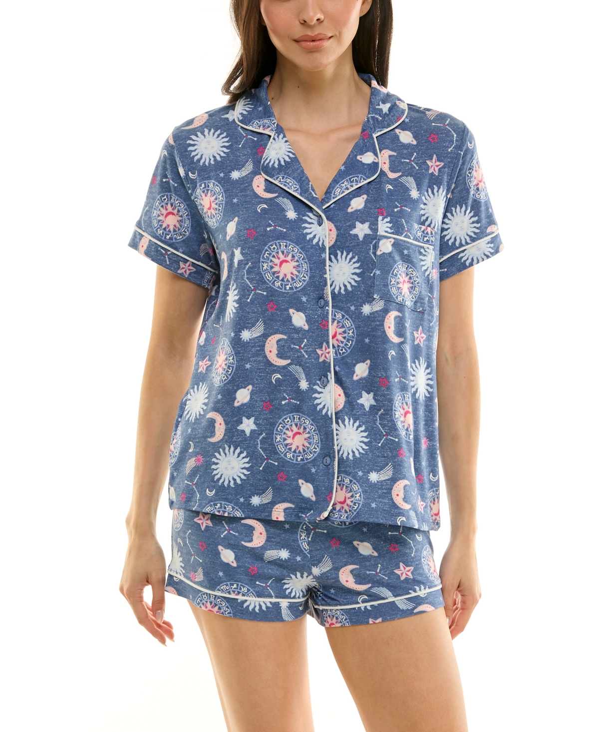 Derek Heart Women's Printed Top And Shorts Set In Blue