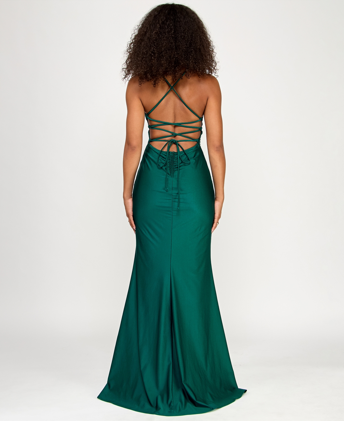 Katia Rae Juniors' Sleeveless Lace-up-back Gown In Multi