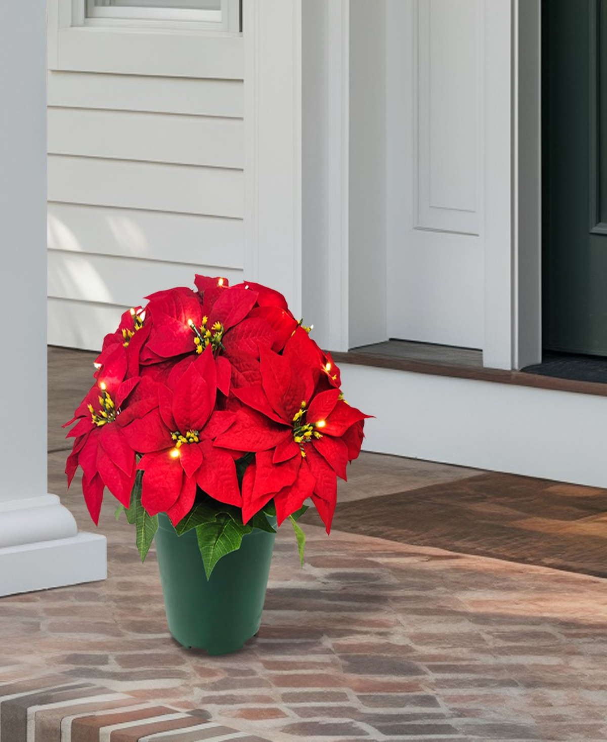 Puleo 19" Pre-Lit Artificial Potted Poinsettias