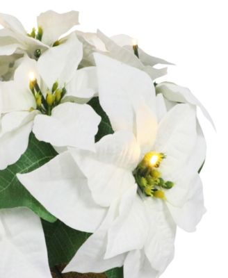 Puleo 22" Pre-Lit Artificial Potted White Poinsettias