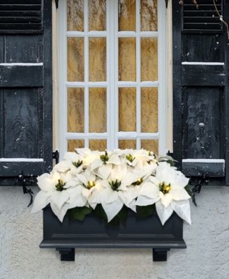 Puleo 24" Pre-Lit Artificial White Poinsettia Window Box D&eacute;cor