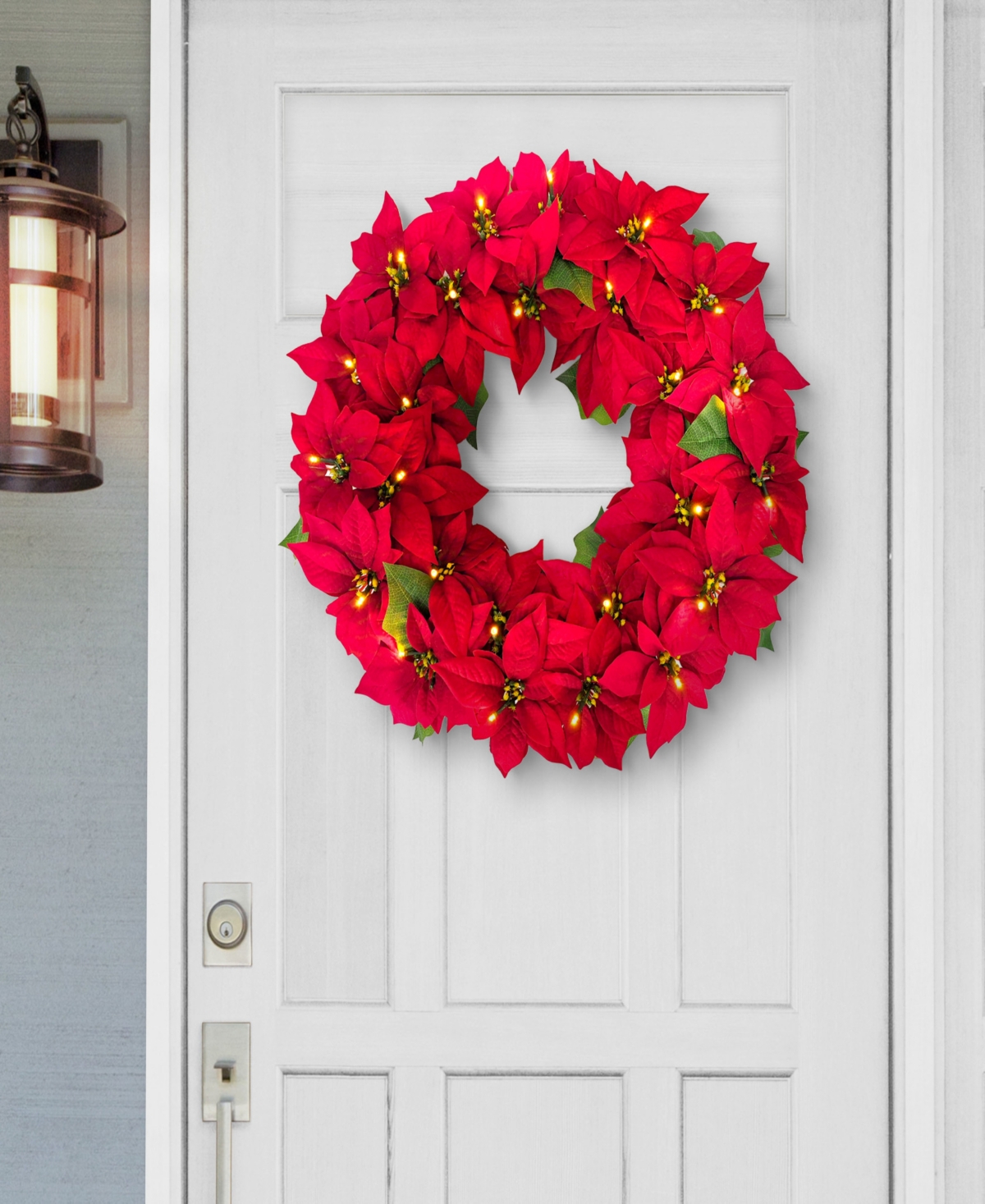 Puleo 24" Pre-Lit Artificial Poinsettia Wreath