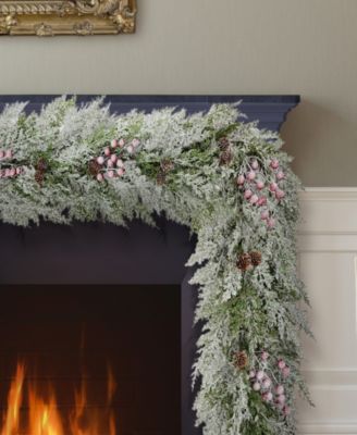 Puleo 10" Artificial Flocked Garland Adorned with Pinecones and Red Berries