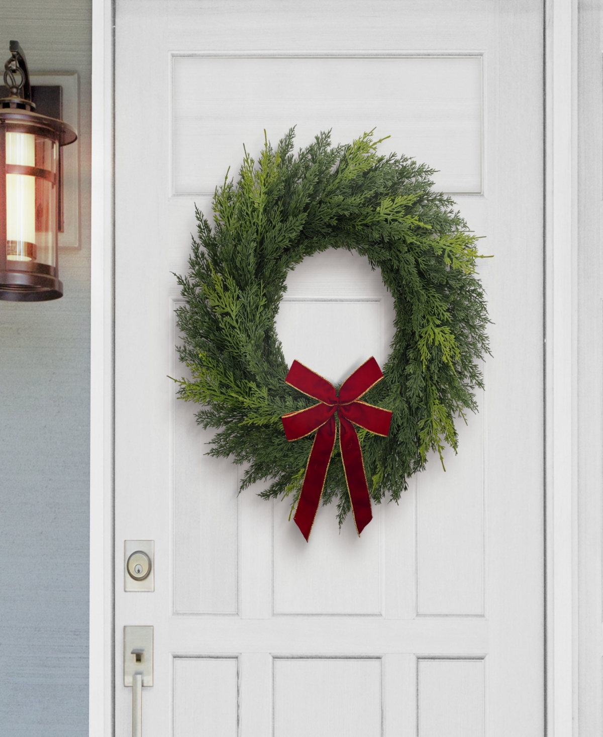 Puleo 22" Artificial Cypress Christmas Wreath With Bow In Green