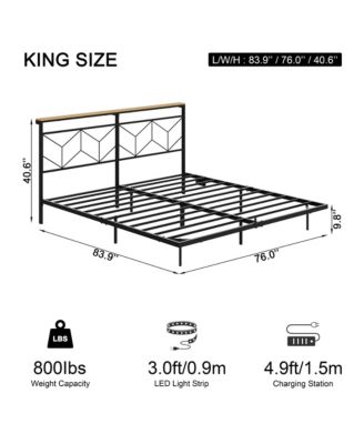 King Size Floating Bed Frame with LED Headboard & Charging Station No Box Spring Needed