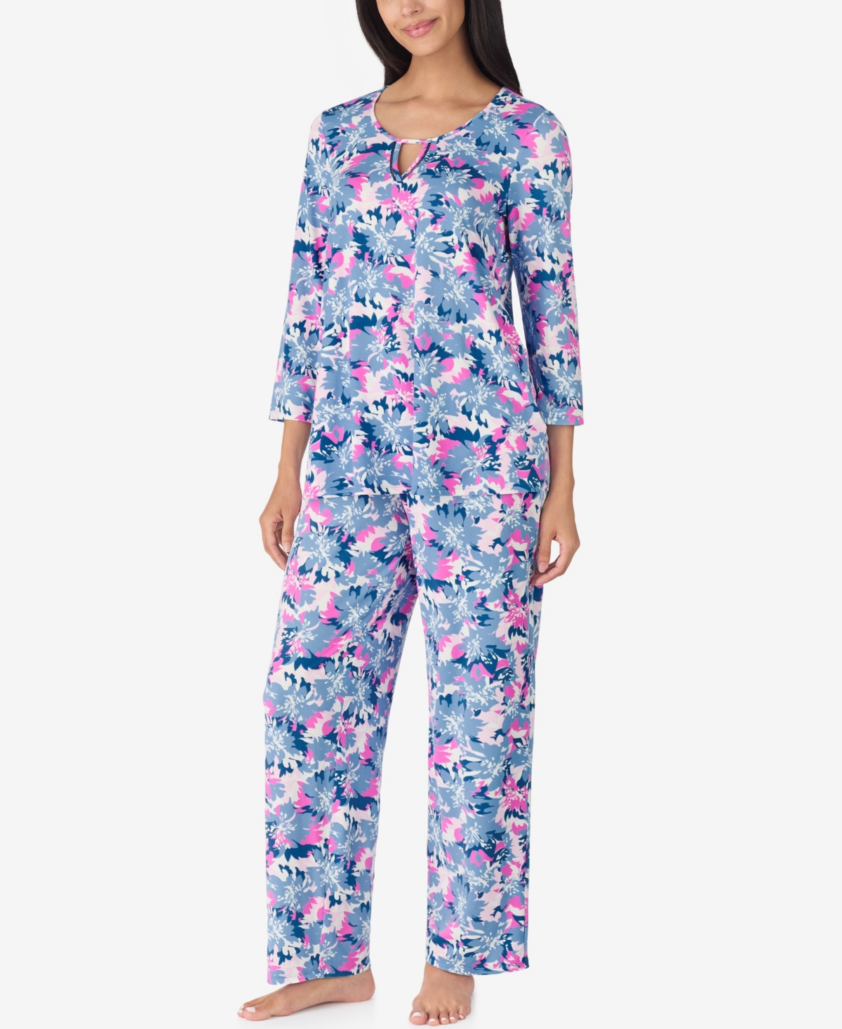 Ellen Tracy Women's 2-piece 3/4-sleeve Top And Pants Pajama Set In Multi