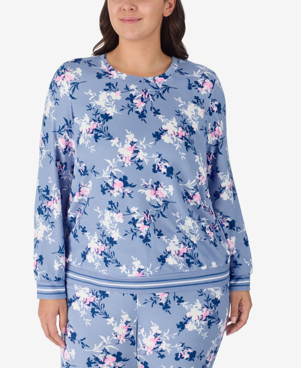 Ellen Tracy Plus Size 2-piece Long Sleeve Top And Pants Pajama Set In Blue