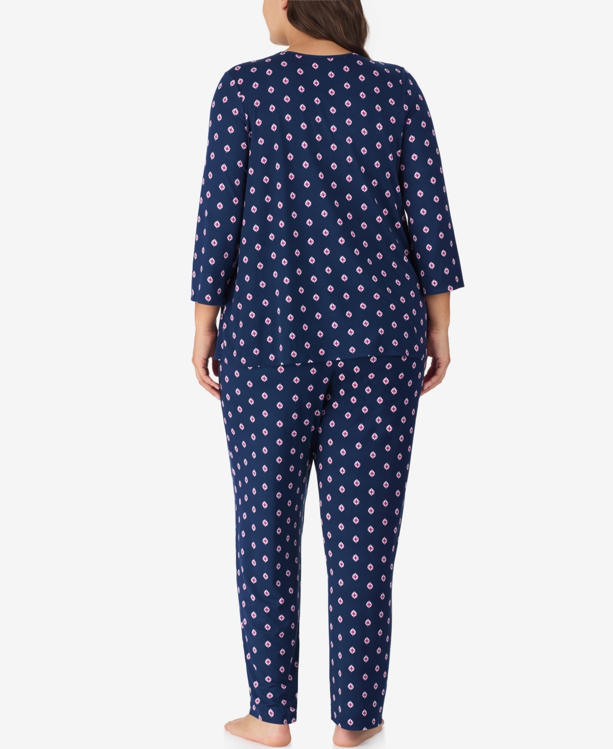 Ellen Tracy Plus Size 2-piece 3/4-sleeve Top And Pants Pajama Set In Blue