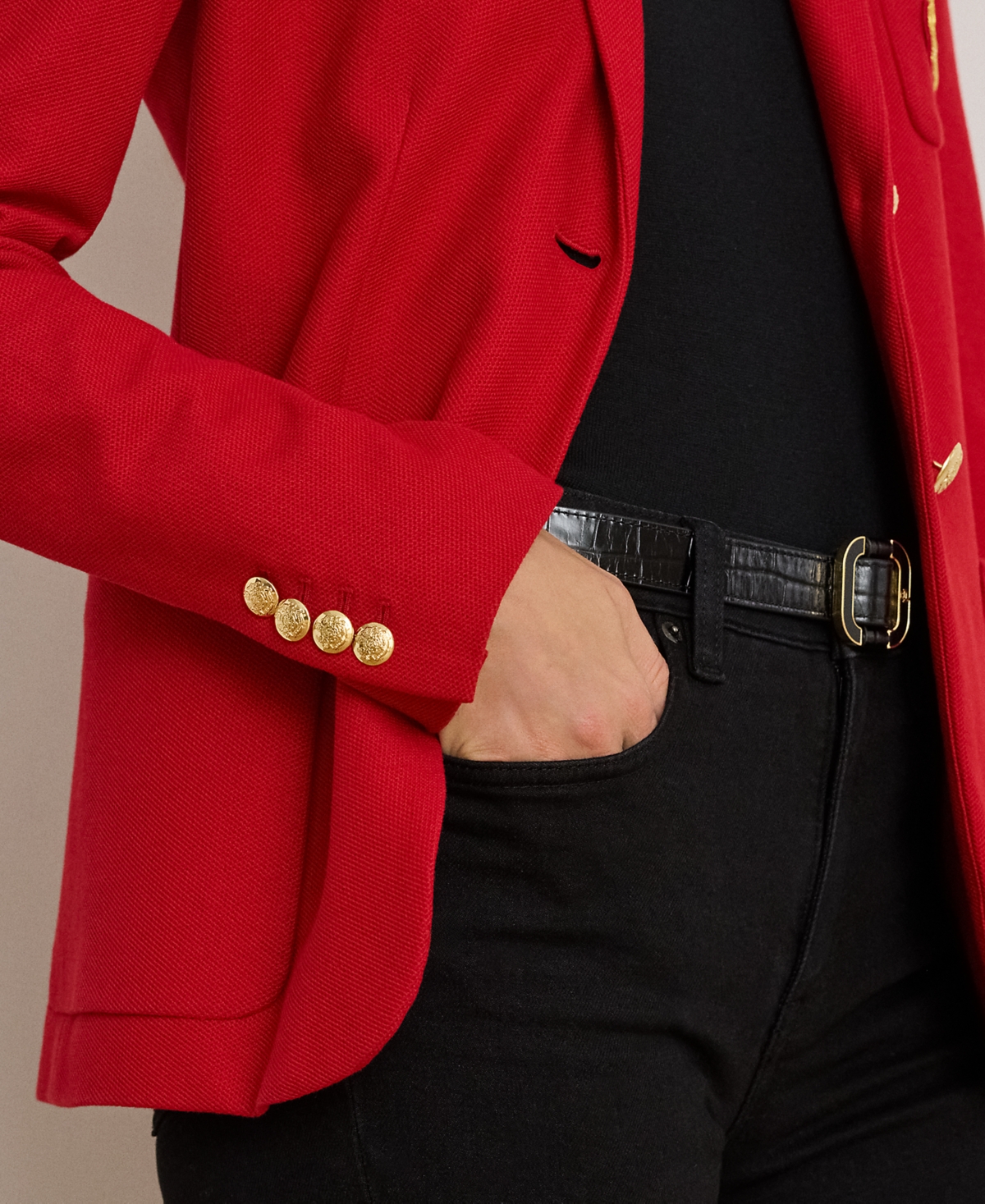 Ralph Lauren Petite Long Sleeve Blazer In Red