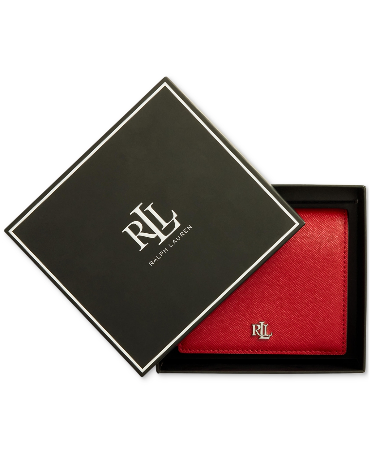 Ralph Lauren Crosshatch Leather Compact Wallet In Red