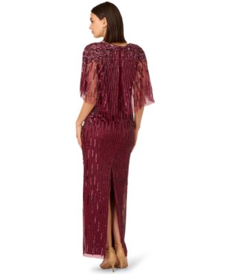 Women's Cape Sleeve Beaded Maxi Dress