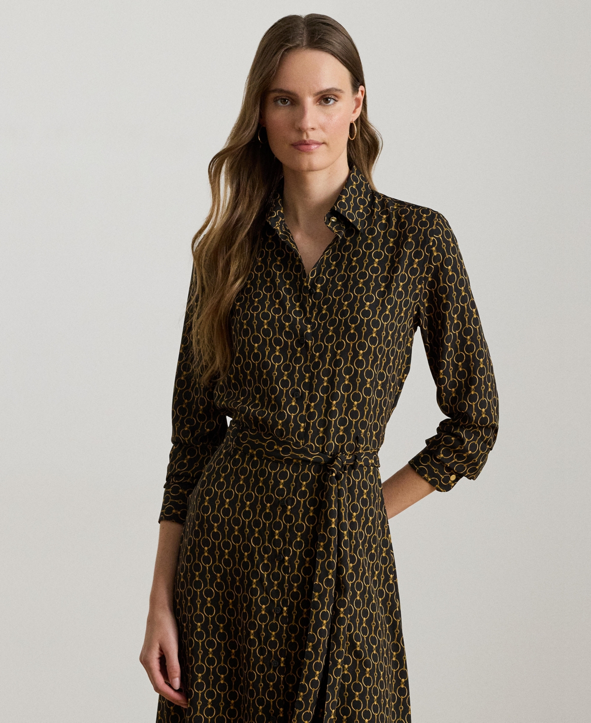 Ralph Lauren Women's Chain-print Crepe Shirtdress In Multi