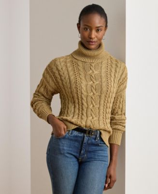 (取寄) ローレン ラルフローレン レディース メタリック ケーブルニット タートルネック セーター Lauren Ralph Lauren women llic Cable-Knit Turtleneck Sweater Relic Gold llic Lauren Ralph Lauren Women's Metallic Cable-Knit Turtleneck Sweater