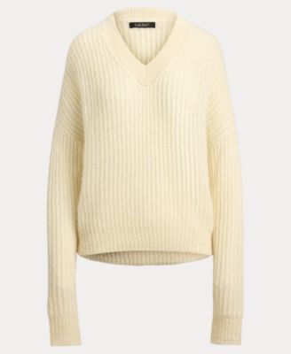 Women's Sequined Rib-Knit V-Neck Sweater