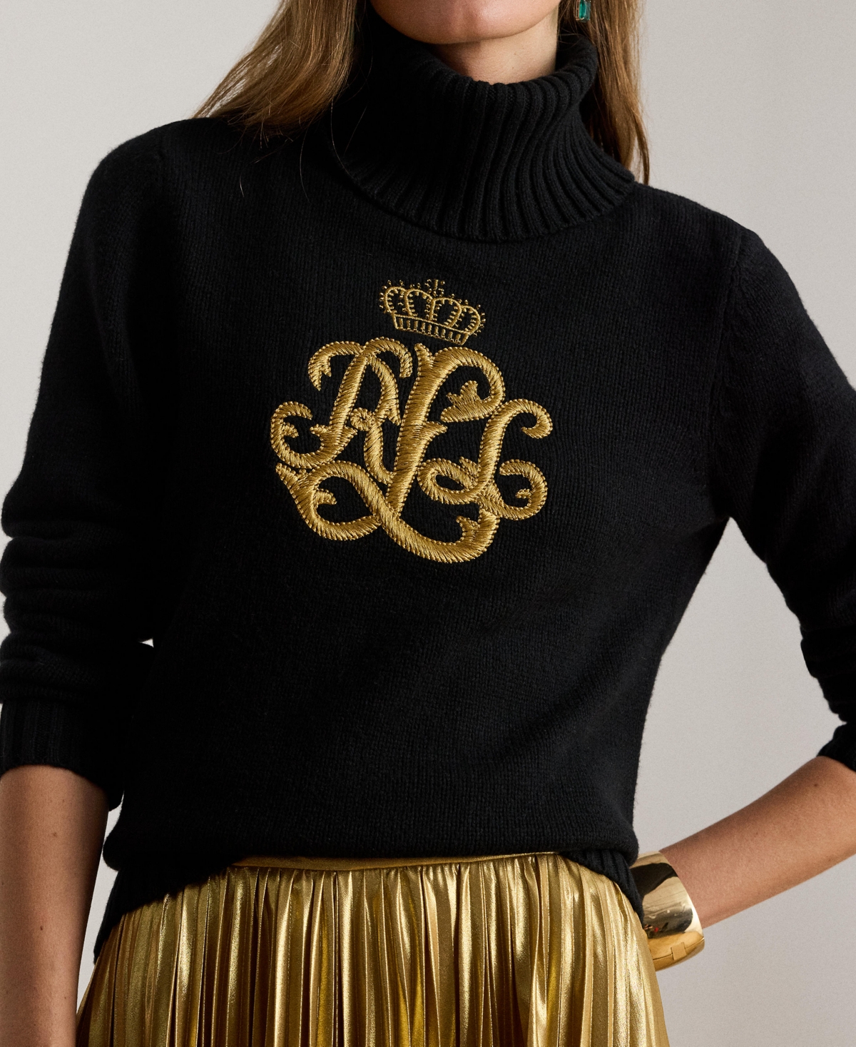 Ralph Lauren Women's Logo Detail Turtle Neck Sweater In Black