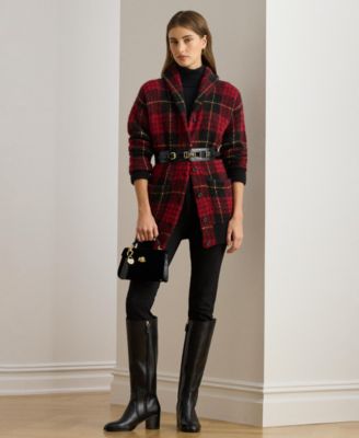 Women's Plaid Shawl-Collar Cardigan