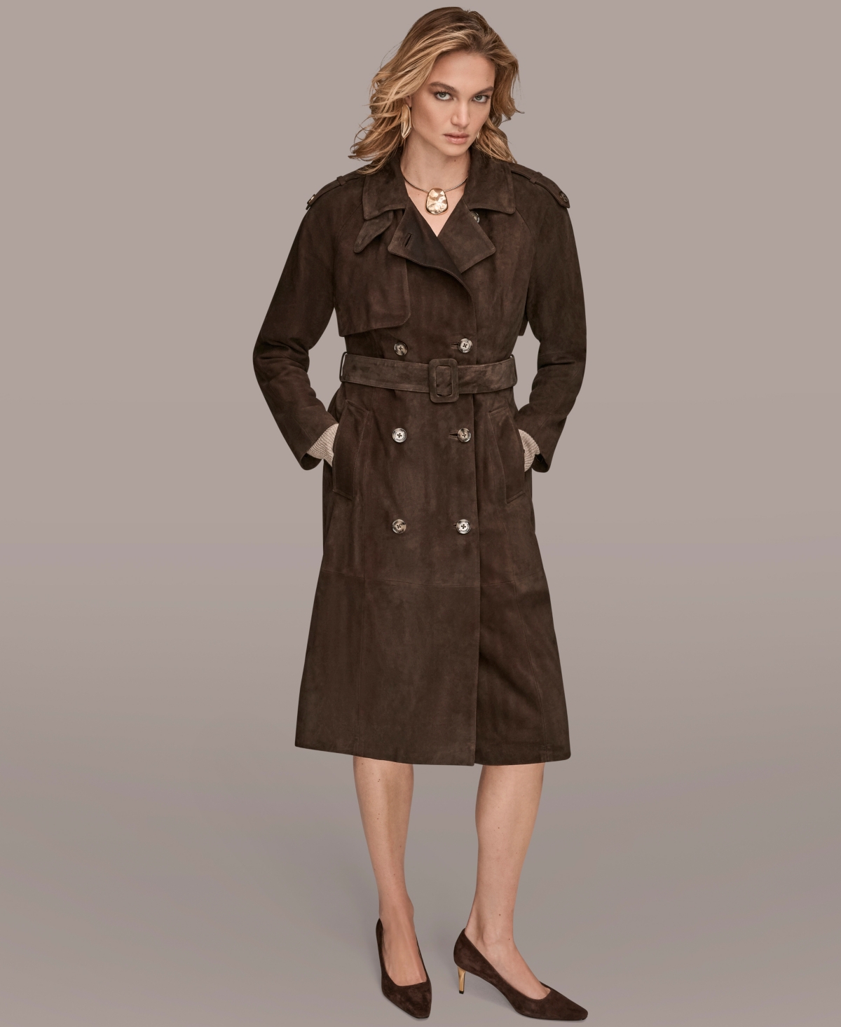 Donna Karan Women's Double Breasted Belted Trench Coat In Brown