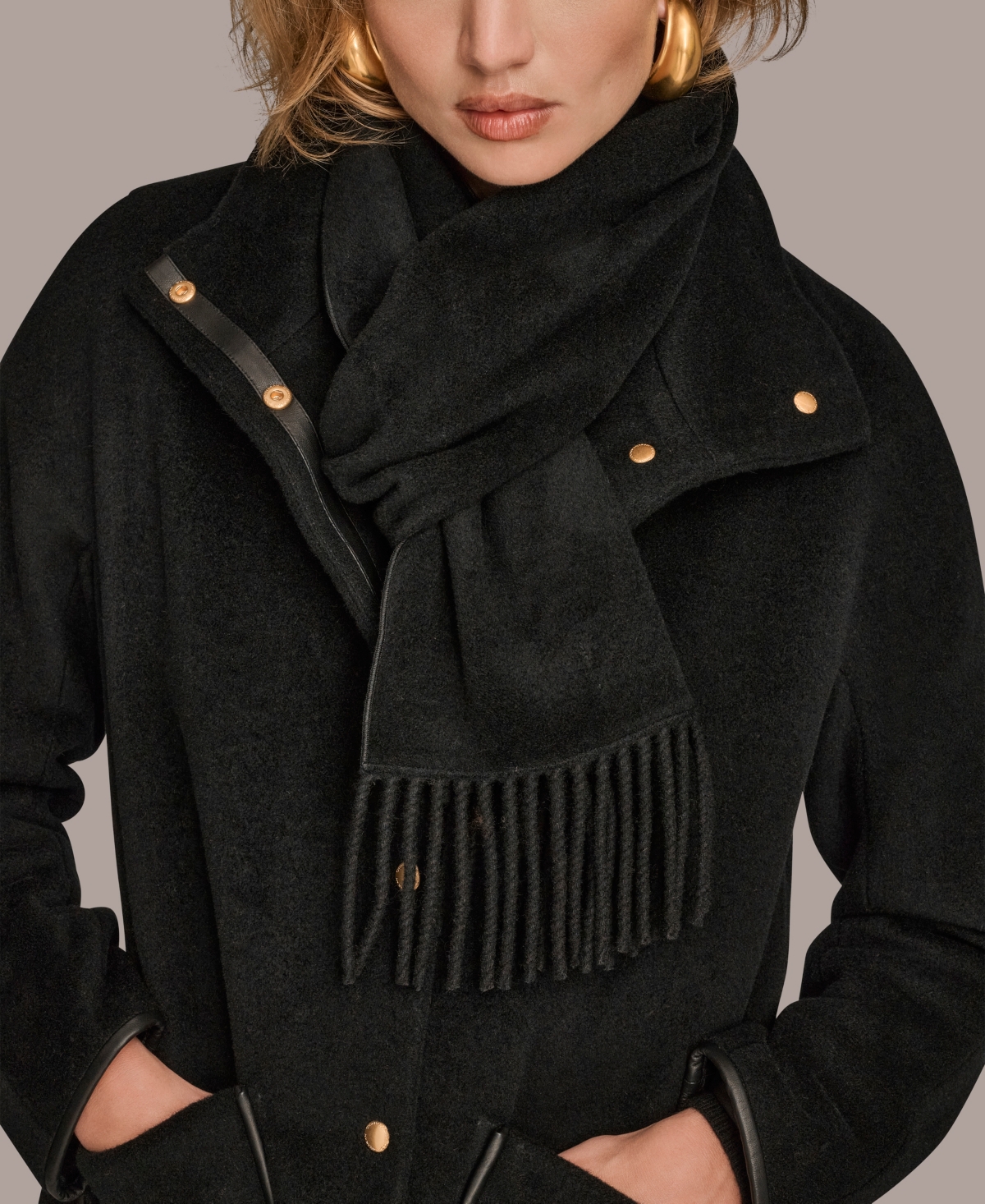 Donna Karan New York Women's Snap Button Scarf Coat