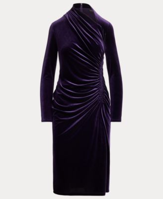 Women's Velvet Asymmetrical Neck Dress