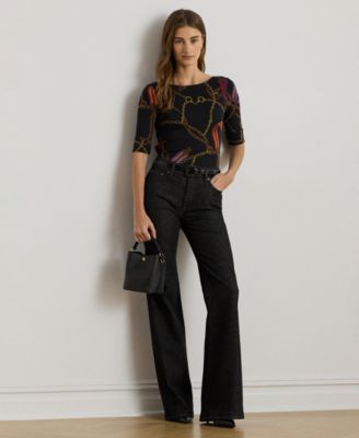 Women's Boat Neck Belting Print T-Shirt