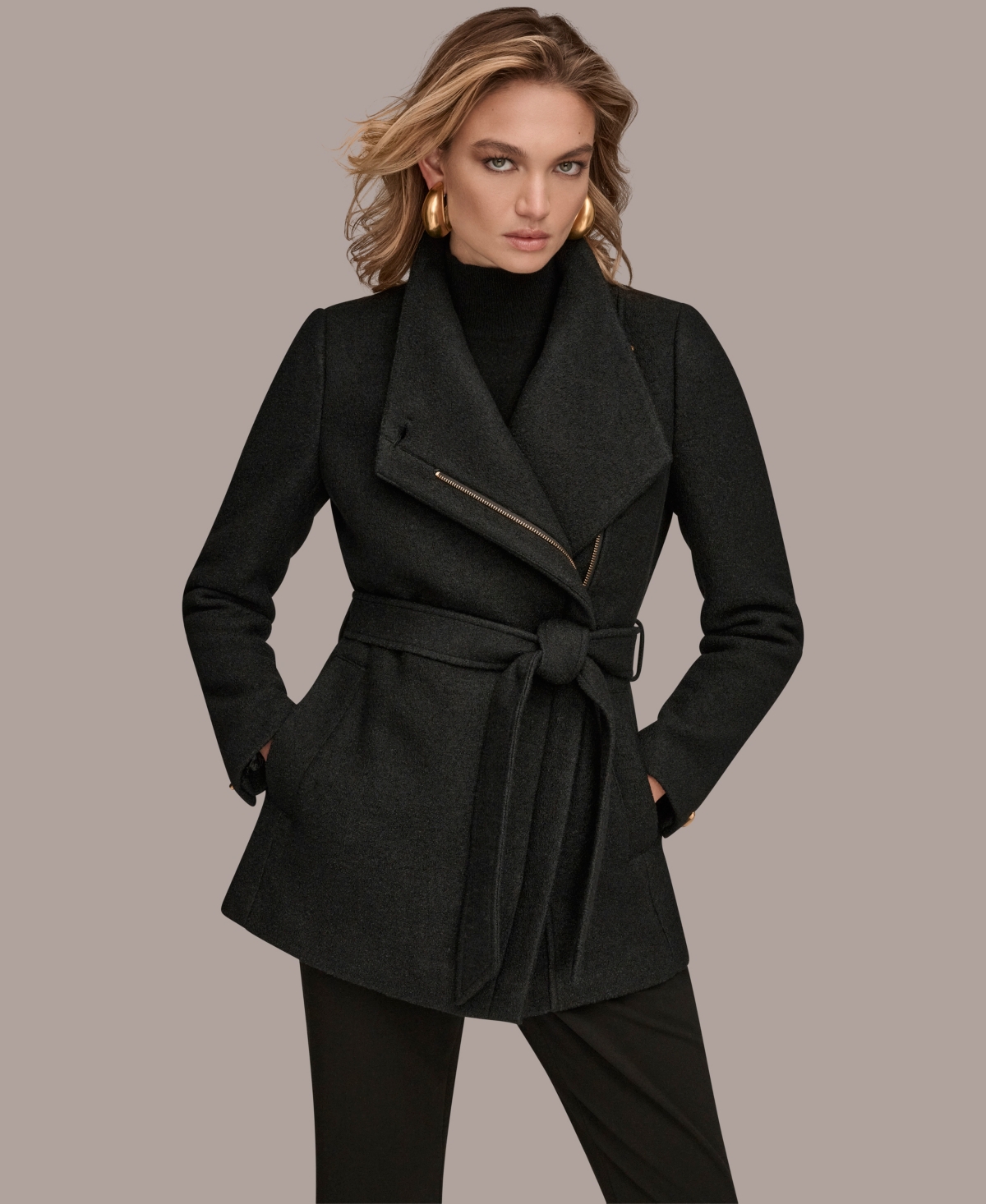 Donna Karan New York Women's Wing Collar Belted Coat