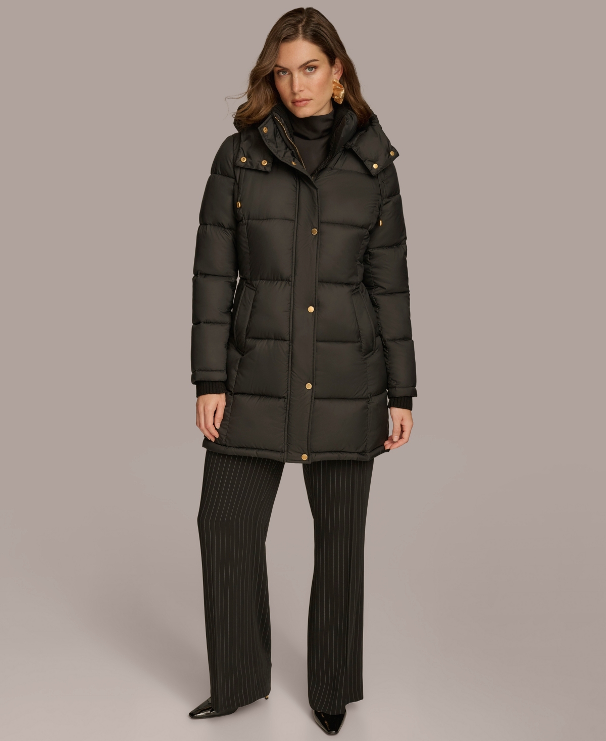 Donna Karan Women's Hooded Puffer Coat In Black
