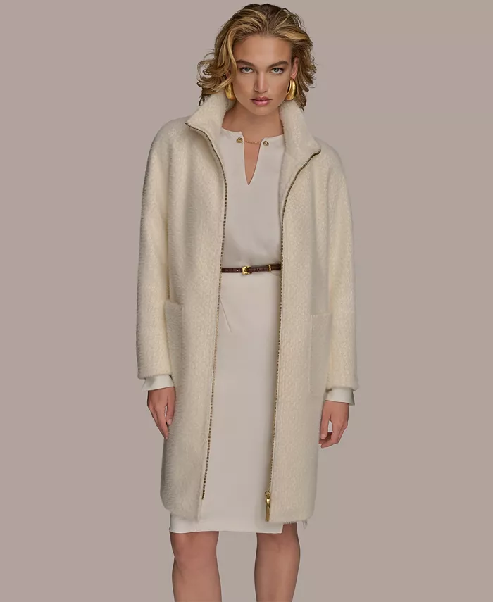 Women's Zip Front High Collared Coat - thumbnail 2