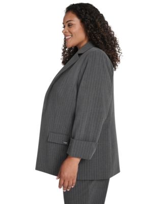 Plus Size Pinstripe Long Sleeve Blazer