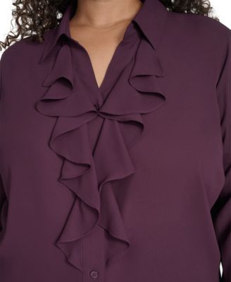 Plus Size Long Sleeve Ruffle Front Top