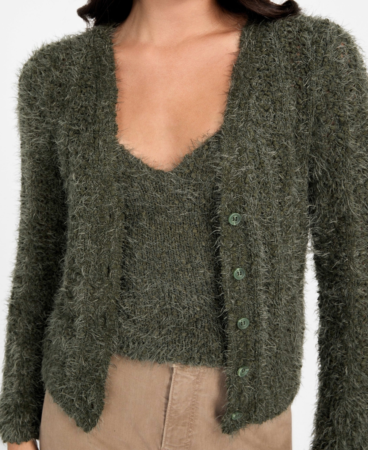 Guess Women's Bea Open Stitch Long Sleeve Cardigan Sweater In Green